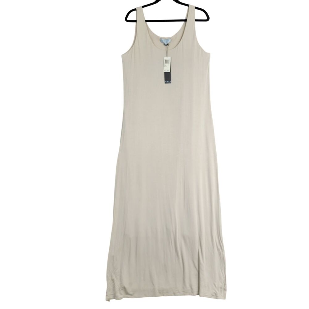 NWT JOAN VASS Cream Sleeveless Maxi Dress Minimalist Lagenlook Resort SIZE LARGE
